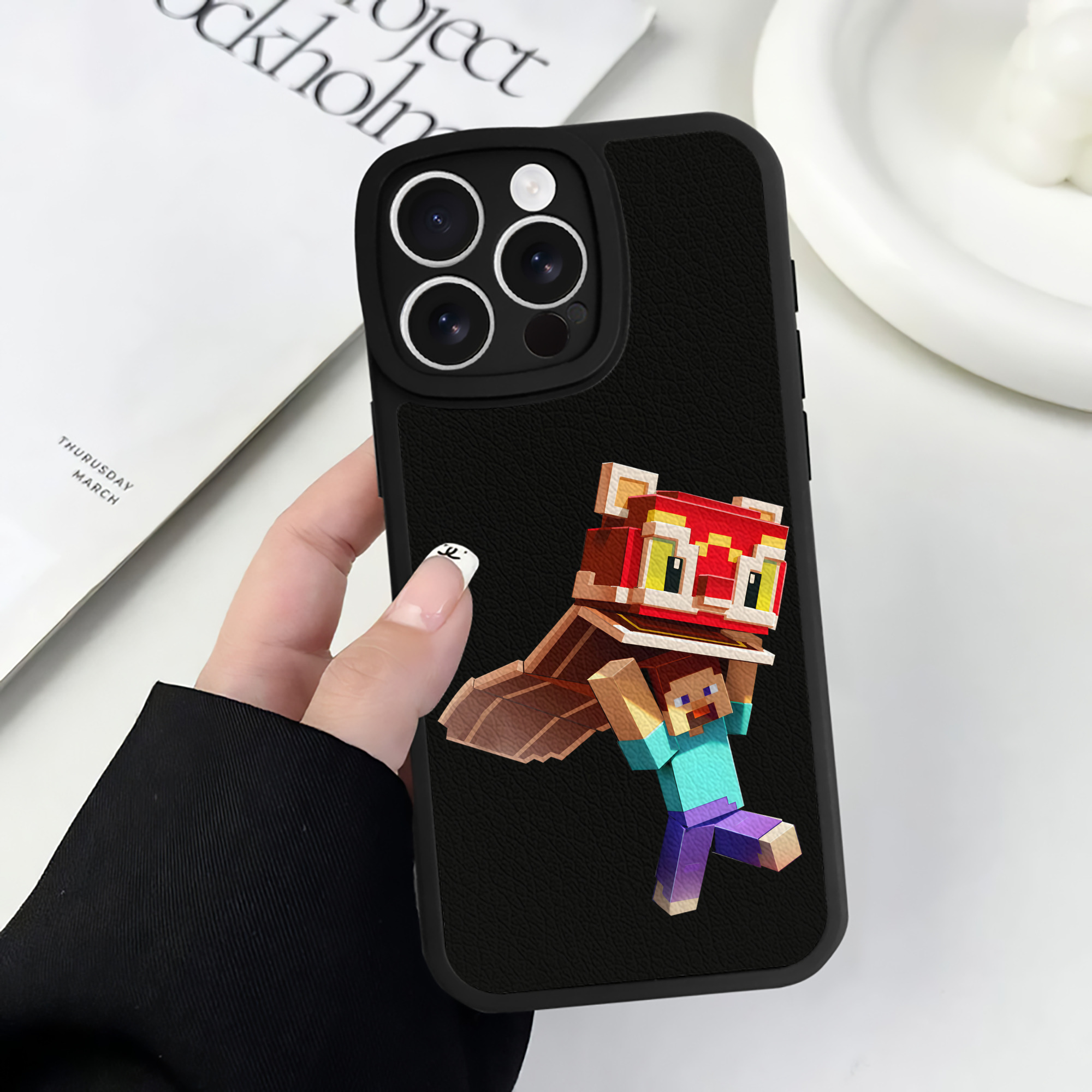 （画像用） マインクラフト ブロックの世界 Minecraft MC Block world 【iPhone 16シリーズ対応】シリコンスマホケース（レザー調） 材質：シリコン